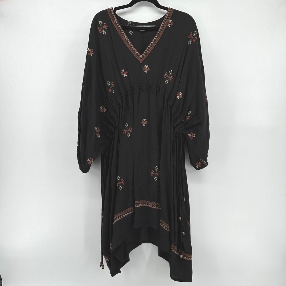 Twelfth Street by Cynthia Vincent Black Embroidered Boho Dress Small 33AE10778
